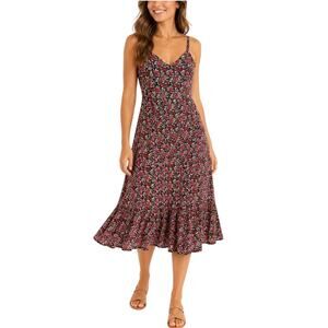 J.Crew Factory Floral Midi Dress XXS 00 V Neck Ruffle Hem Sundress Pockets